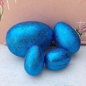 Vintage Foil Paper Mache Blue Easter Egg West Germany Set Of 4 Set